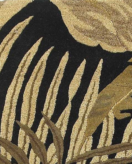 3' X 5' Black Beige And Brown Wool Botanical Leaves Hand Tufted Area Rug