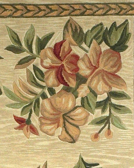 8' Ivory Green And Brown Wool Tropical Botanical Hand Tufted Round Rug