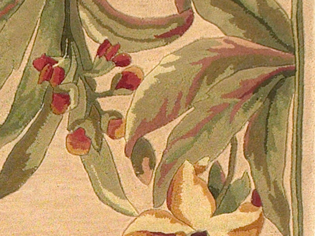 8' X 10' Beige Red And Green Wool Tropical Floral Hand Tufted Area Rug