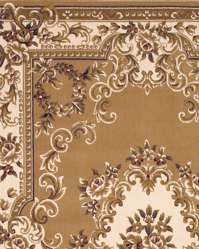 10' X 13' Beige Ivory And Brown Floral Medallion Area Rug