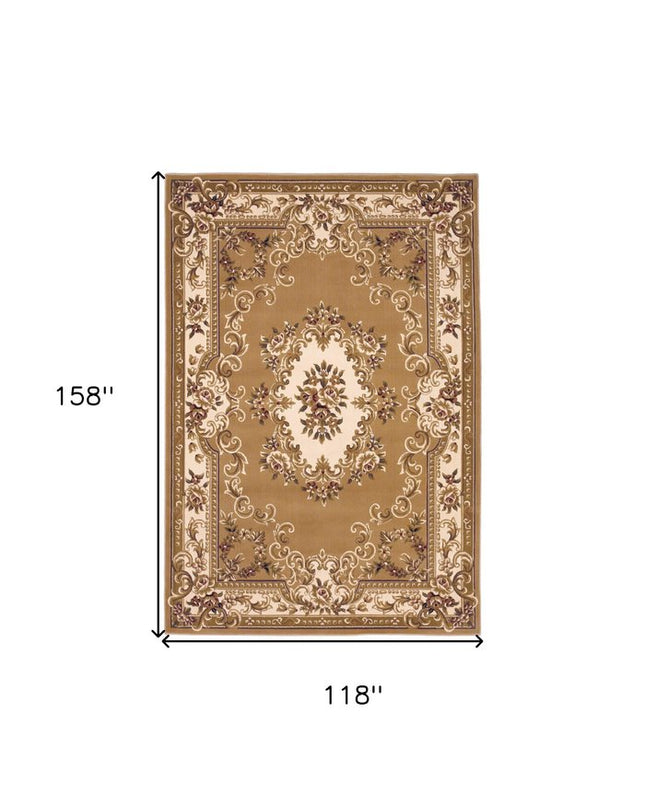 10' X 13' Beige Ivory And Brown Floral Medallion Area Rug