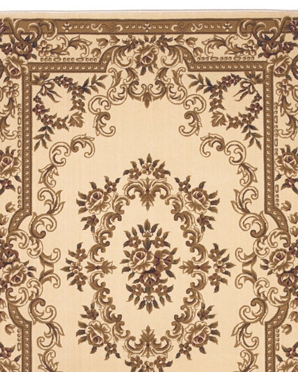 9' X 13' Beige And Brown Floral Medallion Area Rug