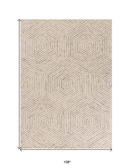 5' X 7' Sand And Beige Wool Geometric Hand Tufted Area Rug
