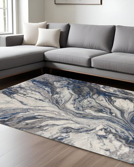 10' X 13' Blue And Gray Abstract Area Rug