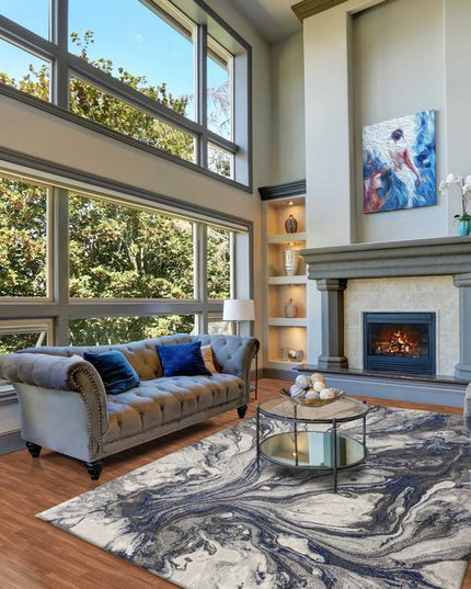 10' X 13' Blue And Gray Abstract Area Rug