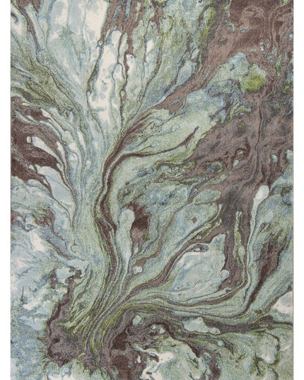 5' X 8' Green And Brown Abstract Area Rug