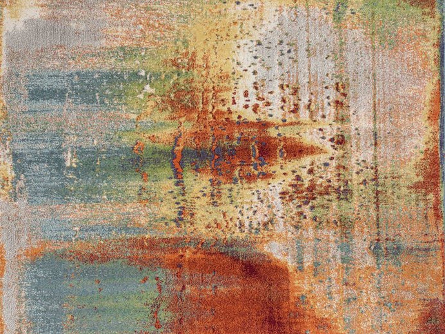 8' X 11' Blue Rust And Orange Abstract Area Rug