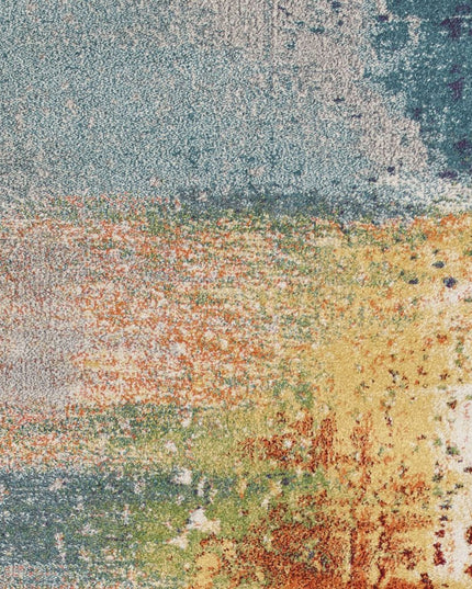 8' X 11' Blue Rust And Orange Abstract Area Rug