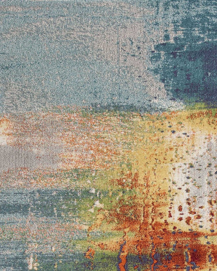 8' X 11' Blue Rust And Orange Abstract Area Rug