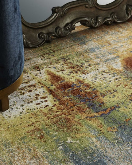 8' X 11' Blue Rust And Orange Abstract Area Rug