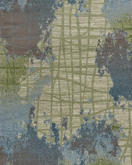 8' X 11' Green Blue Machine Woven Abstract Indoor Area Rug