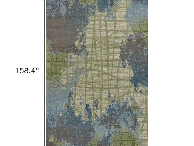 8' X 11' Green Blue Machine Woven Abstract Indoor Area Rug