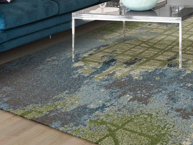 8' X 11' Green Blue Machine Woven Abstract Indoor Area Rug