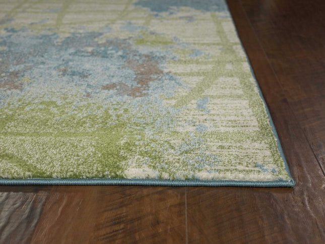 8' X 11' Green Blue Machine Woven Abstract Indoor Area Rug