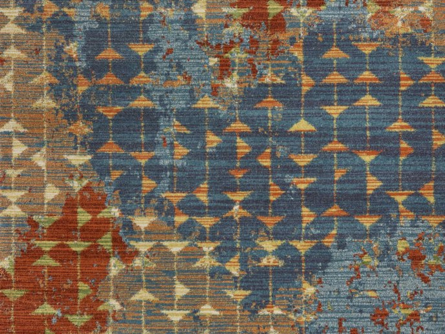 7' X 10' Blue Red And Orange Abstract Area Rug