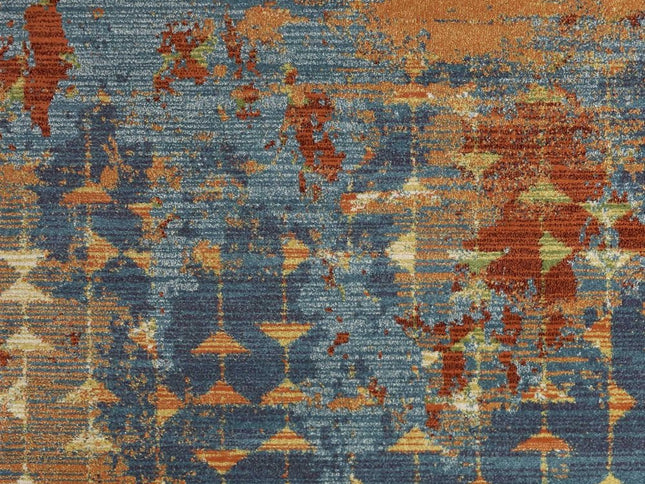7' X 10' Blue Red And Orange Abstract Area Rug