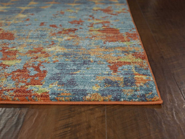 7' X 10' Blue Red And Orange Abstract Area Rug