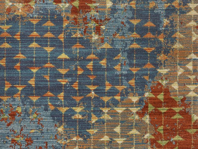 7' X 10' Blue Red And Orange Abstract Area Rug