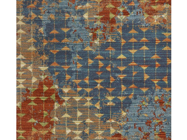 7' X 10' Blue Red And Orange Abstract Area Rug