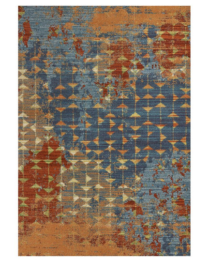 7' X 10' Blue Red And Orange Abstract Area Rug
