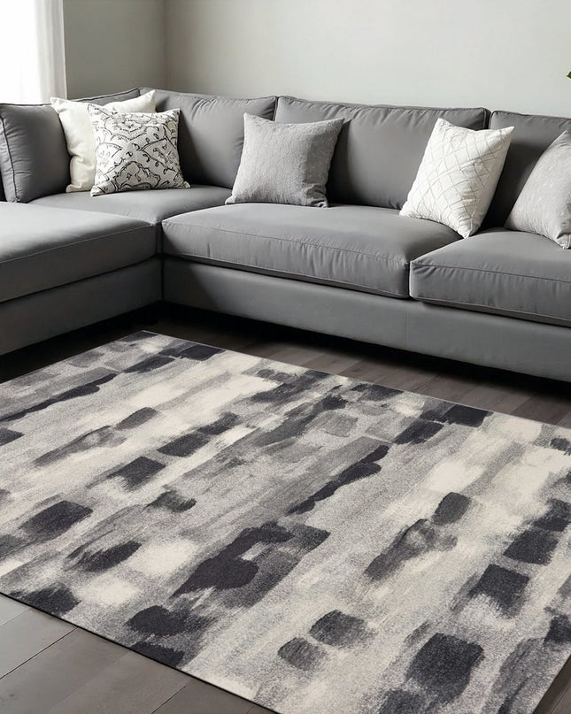10' X 13' Gray Black And Ivory Abstract Area Rug