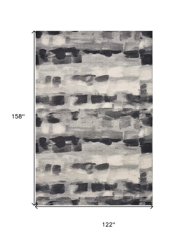 10' X 13' Gray Black And Ivory Abstract Area Rug
