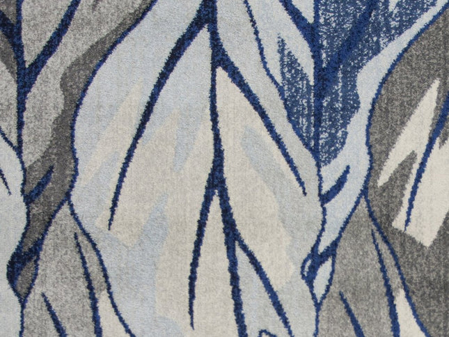 10' X 13' Gray And Navy Blue Botanical Leaves Area Rug