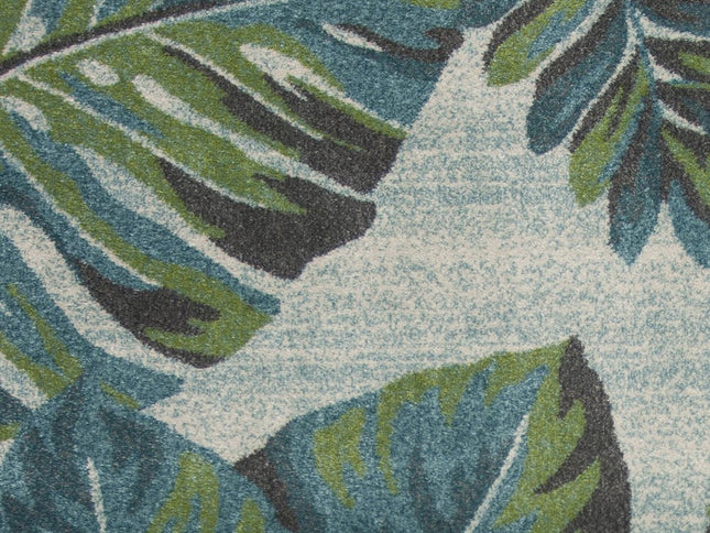 9' X 13' Beige Teal And Green Tropical Botanical Area Rug
