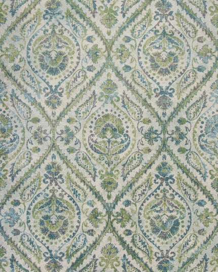 9' X 13' Green Ivory And Teal Medallion Area Rug