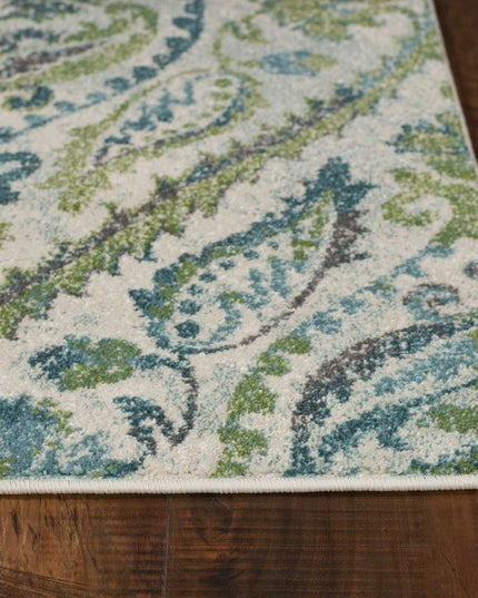 9' X 13' Green Ivory And Teal Medallion Area Rug