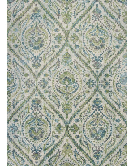 9' X 13' Green Ivory And Teal Medallion Area Rug