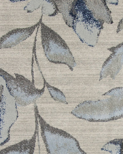 7' X 10' Ivory Blue And Gray Floral Vines Area Rug