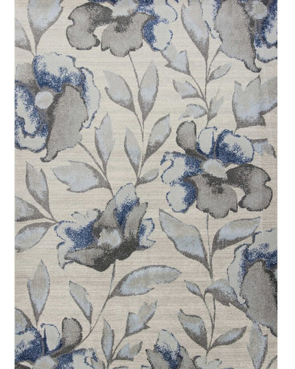7' X 10' Ivory Blue And Gray Floral Vines Area Rug