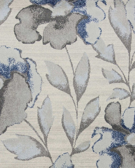 7' X 10' Ivory Blue And Gray Floral Vines Area Rug