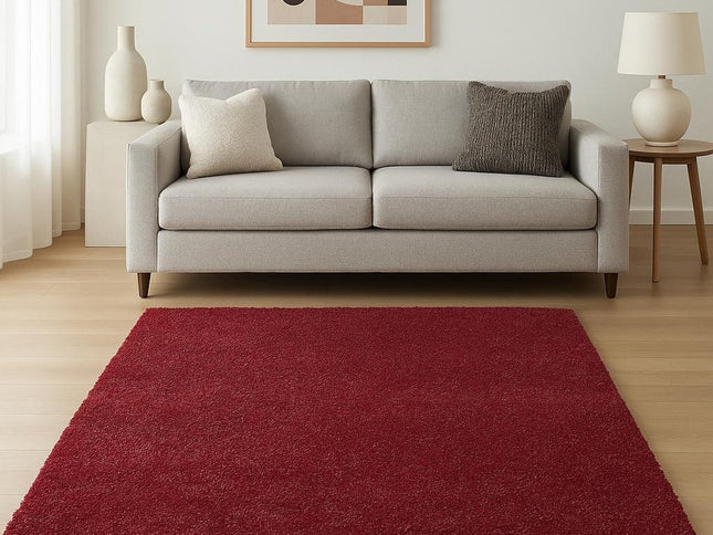 9' X 13' Red Shag Hand Woven Area Rug