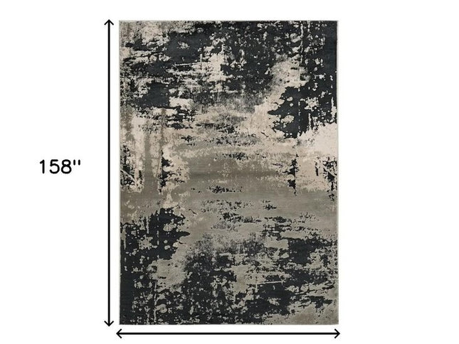 7' X 10' Black And Silver Abstract Area Rug