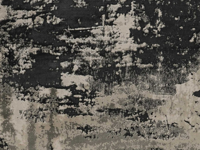 7' X 10' Black And Silver Abstract Area Rug