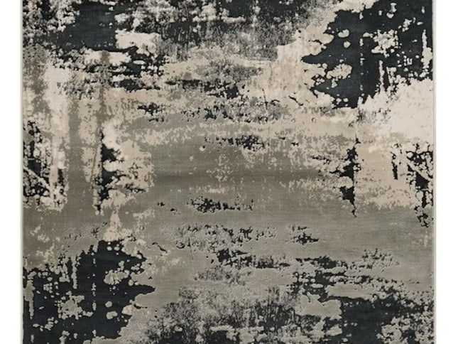 7' X 10' Black And Silver Abstract Area Rug