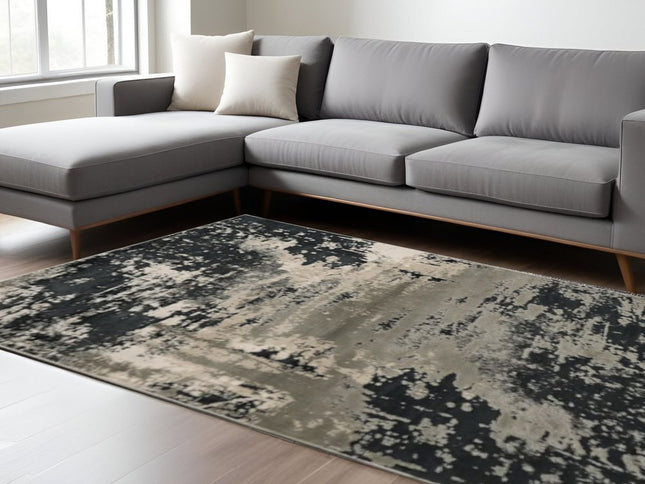 7' X 10' Black And Silver Abstract Area Rug