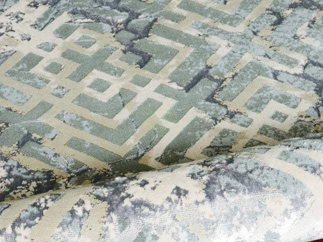 5' X 8' Sand And Light Blue Geometric Area Rug