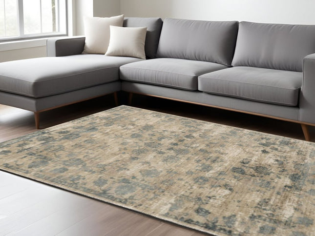 3' X 5' Beige And Blue Floral Medallion Hand Loomed Area Rug