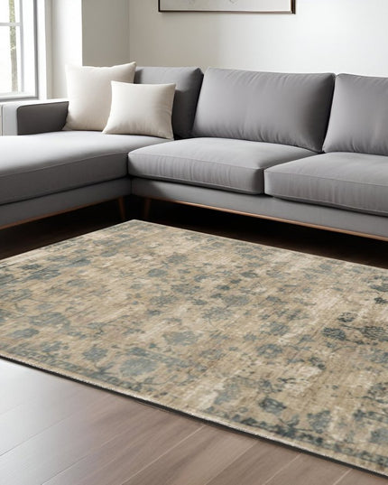 3' X 5' Beige And Blue Floral Medallion Hand Loomed Area Rug