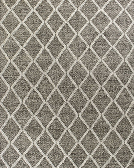 8' X 10' Dark Gray And Ivory New Zealand Lambs Wool Diamond Hand Woven Area Rug