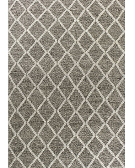 8' X 10' Dark Gray And Ivory New Zealand Lambs Wool Diamond Hand Woven Area Rug