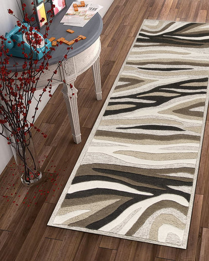 8' X 10' Beige Ivory And Black Wool Abstract Hand Tufted Area Rug