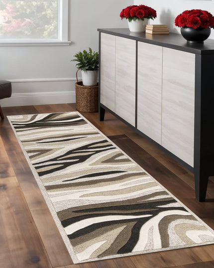 8' X 10' Beige Ivory And Black Wool Abstract Hand Tufted Area Rug