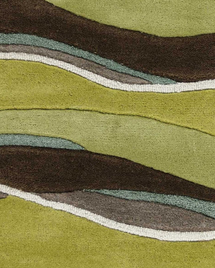 3' X 5' Lime Green Brown And Blue Wool Abstract Hand Tufted Area Rug