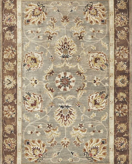 3' X 5' Gray Brown And Ivory Wool Floral Medallion Hand Tufted Area Rug