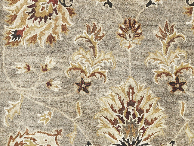 3' X 5' Gray Brown And Ivory Wool Floral Medallion Hand Tufted Area Rug