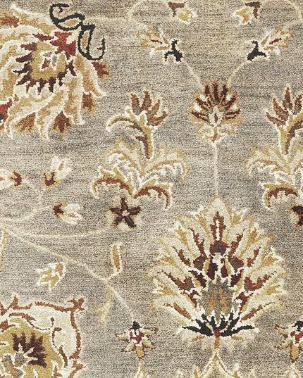 3' X 5' Gray Brown And Ivory Wool Floral Medallion Hand Tufted Area Rug